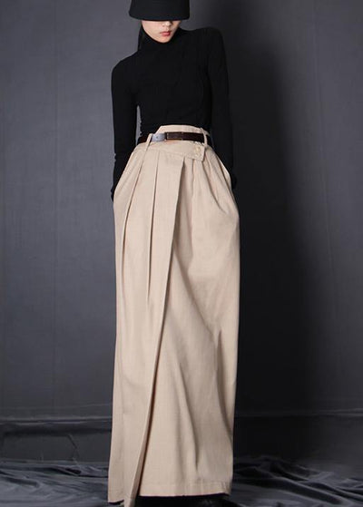 French Beige asymmetrical design Patchwork Skirt Summer - SooLinen