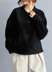 French Black  Cotton  Tops Women Blouses O Neck  Art Spring blouse - SooLinen