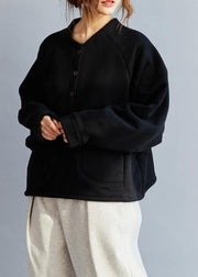 French Black  Cotton  Tops Women Blouses O Neck  Art Spring blouse - SooLinen