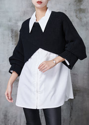 French Black Asymmetrical Design Knit Two Piece Set Women Clothing Spring