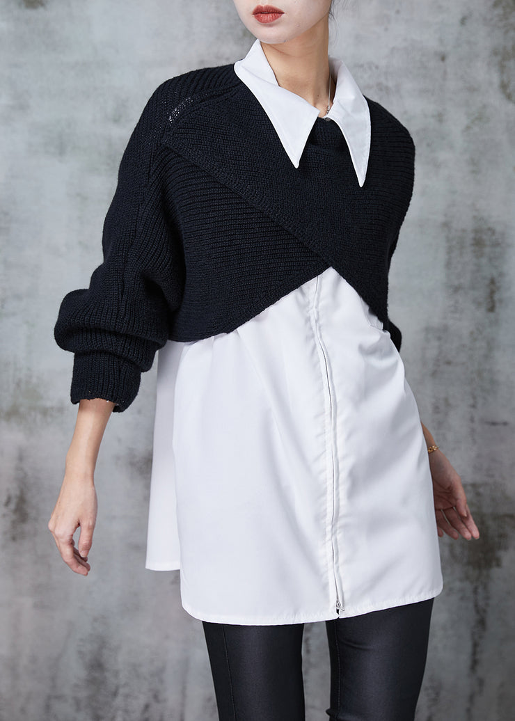 French Black Asymmetrical Design Knit Two Piece Set Women Clothing Spring