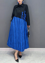 French Black Asymmetrical Patchwork Ruffled Cotton Long Dresses Spring