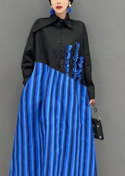 French Black Asymmetrical Patchwork Ruffled Cotton Long Dresses Spring