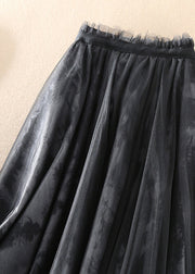 French Black Asymmetrical Tie Dye Tulle Skirts Spring