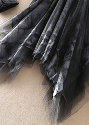 Französischer schwarzer asymmetrischer Tie-Dye-Tüllrock Frühling