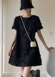 French Black Backless Chain Patchwork Cotton Mid Dresses Summer