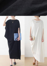 French Black Batwing Sleeve Summer Linen Dress - SooLinen