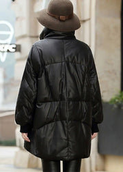 French Black Cinched Sheepskin Duck Down Filled Down Jacket Winter