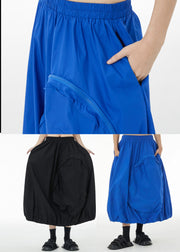 French Black Elastic Waist Zip Up Pockets Cotton Skirt Summer