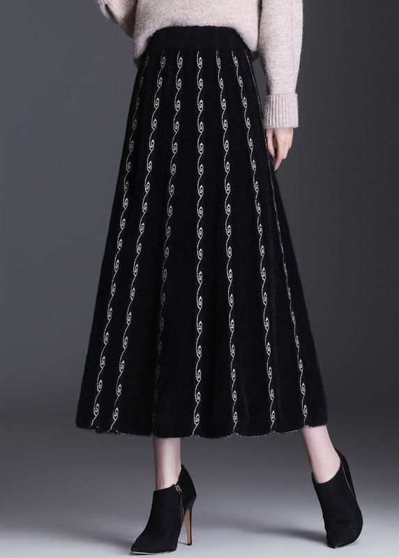 French Black Embroidered Mink Hair Knitted Skirt Winter