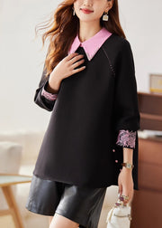 French Black Embroidered Patchwork Cotton Sweatshirts Spring