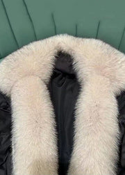 French Black Fox Collar Zip Up Thick Duck Down Winter Coats