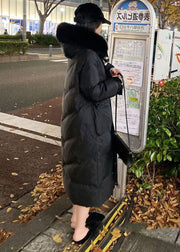 Französischer schwarzer Pelzkragen Reißverschlusstaschen Entendaunen-Puffermantel Winter