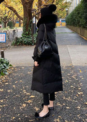 Französischer schwarzer Pelzkragen Reißverschlusstaschen Entendaunen-Puffermantel Winter