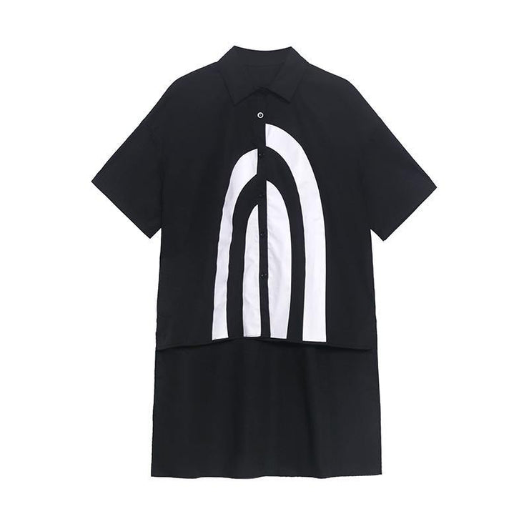 French Black Graphic Buttonlow high design Shirt Top - SooLinen