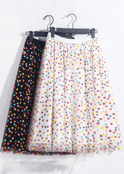 French Black High Waist Dot Print Tulle A Line Skirt Spring