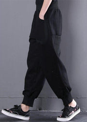 French Black High Waist Oversized Warm Fleece Harem Pants Winter