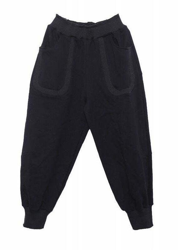 French Black High Waist Oversized Warm Fleece Harem Pants Winter