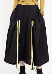 French Black High Waist Wrinkled Pockets Asymmetrical Design Fall Skirts