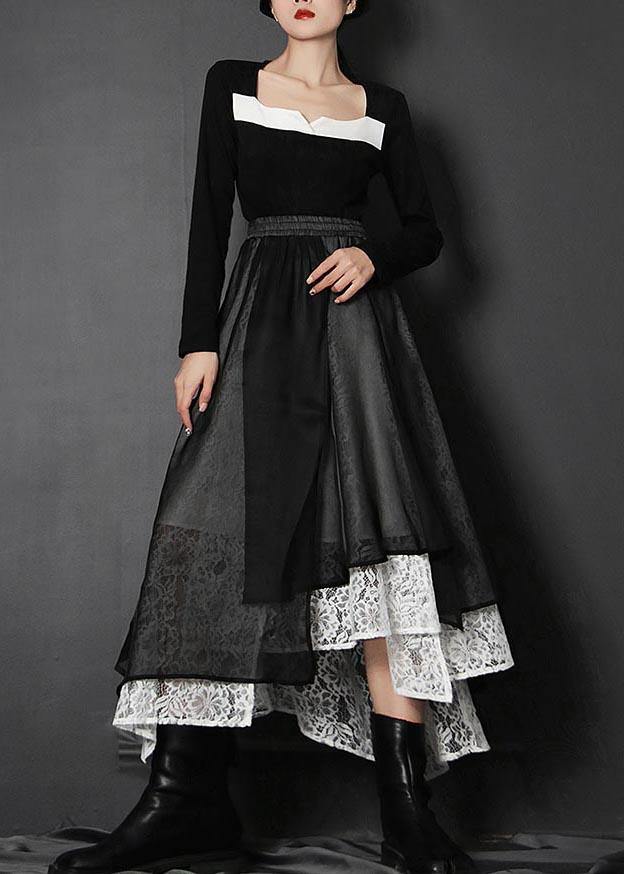 French Black Hollow Out asymmetrical design Summer Skirts - SooLinen