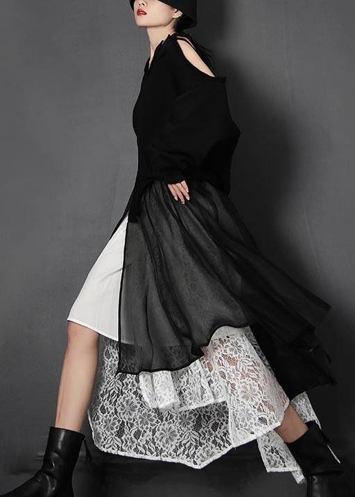 French Black Hollow Out asymmetrical design Summer Skirts - SooLinen
