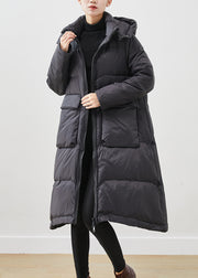 French Black Hooded Big Pockets Duck Down Jacket In Winter
