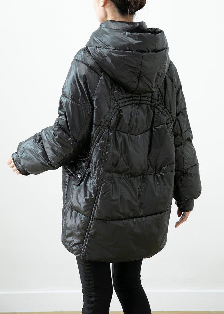French Black Hooded Pockets Fine Cotton Filled Winter Coats Winter