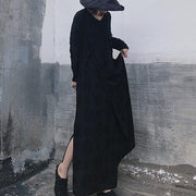 French Black Jacquard Clothes O Neck Tie Waist Long Spring Dress - SooLinen