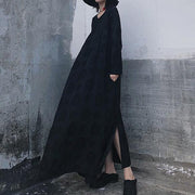 French Black Jacquard Clothes O Neck Tie Waist Long Spring Dress - SooLinen