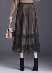 French Black Lace Patchwork Pleated Wear on both sides Fall Skirt