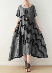 French Black Loose Linen Summer Dresses - SooLinen