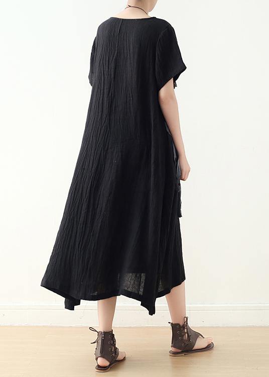French Black Loose Linen Summer Dresses - SooLinen