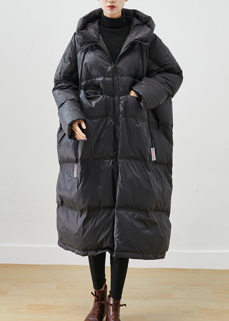 French Black Oversized Drawstring Duck Down Jacket In Winter