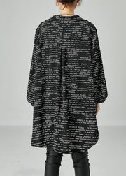 French Black Oversized Letter Print Chiffon Shirt Dress Spring