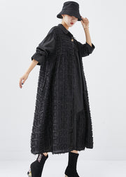 French Black Oversized Patchwork Cotton Holiday Dress Fall