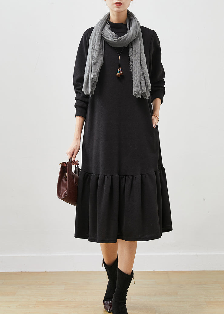 French Black Oversized Patchwork Cotton Maxi Dresses Spring