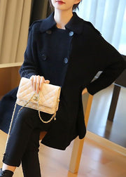 French Black Oversized Patchwork Double Breast Woolen Coat Spring