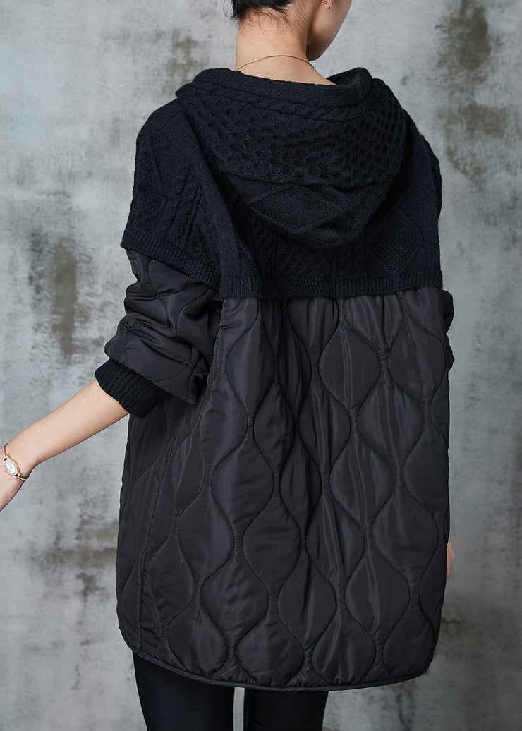 French Black Oversized Patchwork Fine Cotton Filled Sweatshirt Winter