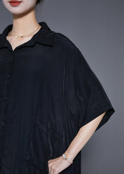 French Black Oversized Patchwork Low High Design Cotton Top Summer