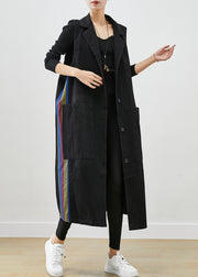 French Black Oversized Patchwork Multicolour Striped Denim Long Vests Fall