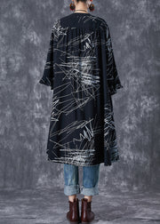 French Black Oversized Print Wrinkled Maxi Dresses Butterfly Sleeve