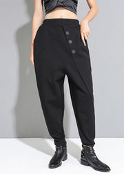 French Black Patchwork Pockets Button Casual Fall Harem Pants