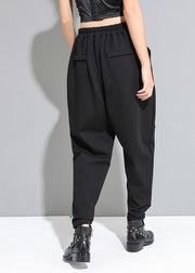 French Black Patchwork Pockets Button Casual Fall Harem Pants
