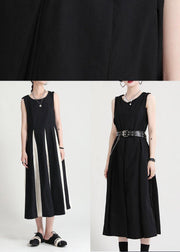 French Black Patchwork White Sleeveless Maxi Dress Summer - SooLinen