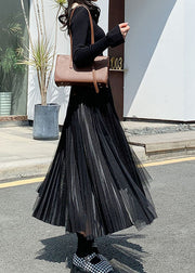 French Black Patchwork tulle Skirts Spring