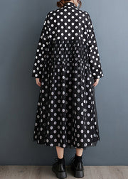 French Black Peter Pan Collar Dot Bow Patchwork Cotton Dresses Fall