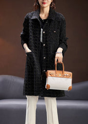French Black Plaid Button Pockets Cotton Coat Spring