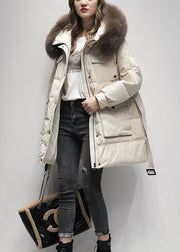 French Black Pockets Hooded Fur Collar Duck Down Winter Coats Winter