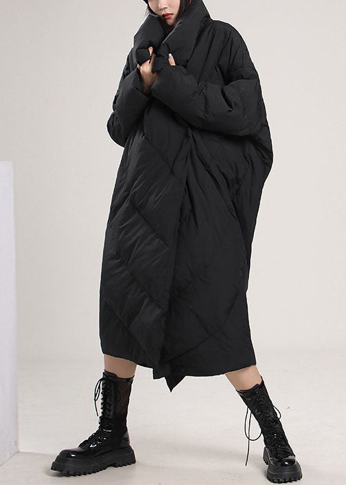 French Black Pockets Loose Duck Down coat Winter