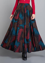 French Black Print Circle Thick A Line Fall Winter Skirts